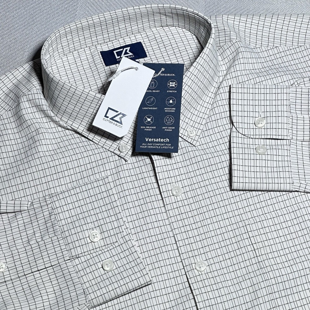 NEW Cutter & Buck Versatech Button Down Shirt Mens 1XB Tattersall Performance O6